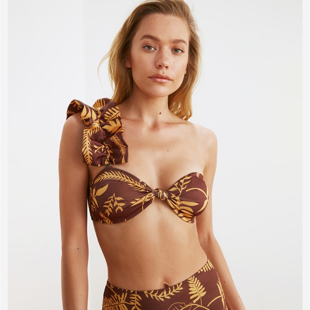 BAHIA MARIA OLGA RUFFLE TWO PIECE BIKINI FLORAL ORANGE BROWN SIZE SMALL